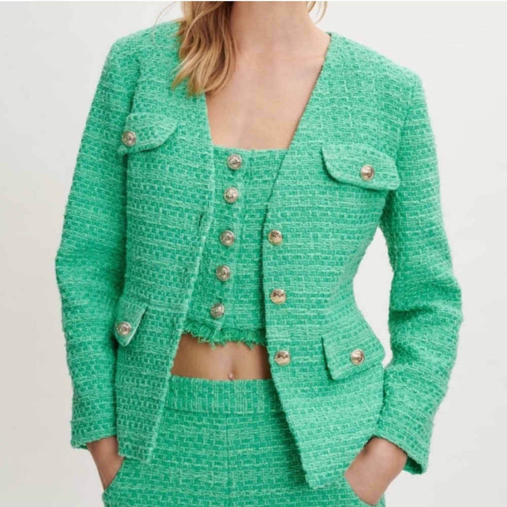 Maje tweed blazer green & gold buttons - Picture 5 of 5